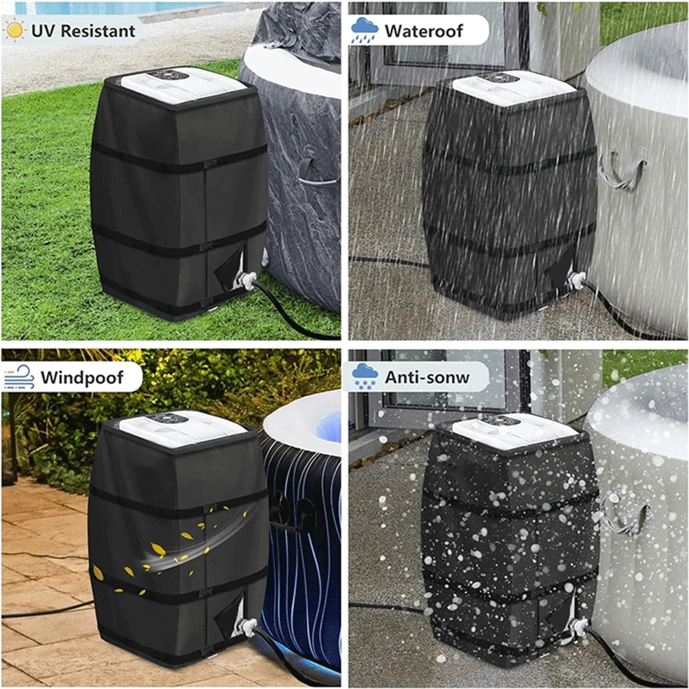 600D Oxford Fabric Waterproof Pump Cover Spa Maintenance Black Adjustable Spa Heater Cover Tear-Resistant Material