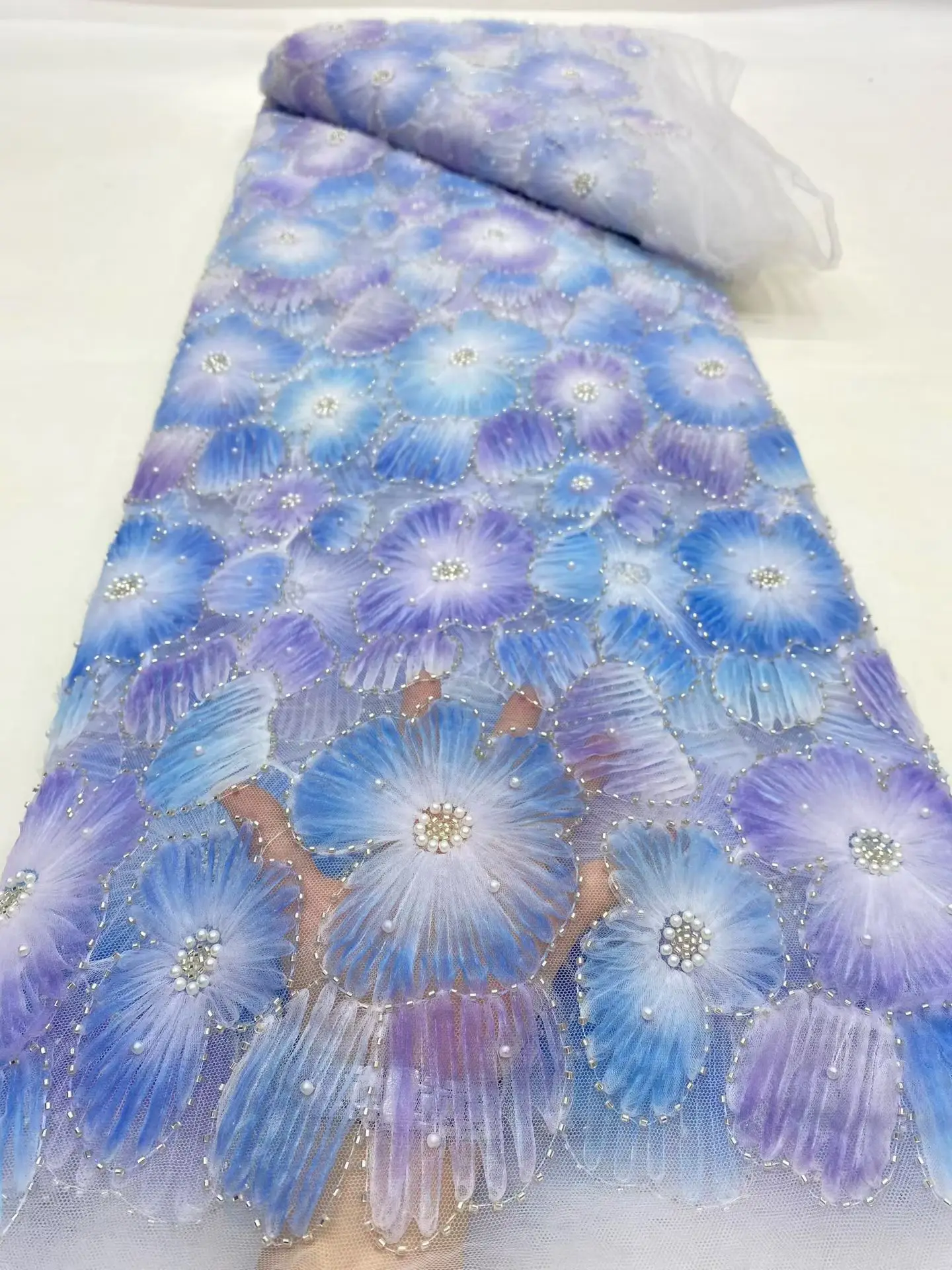 

African Nigerian High-Quality 2025 Tulle Lace Fabric Sequins for Prom Dresses Beads Embroidery Net Cloth Sewing 5Yard DP0461