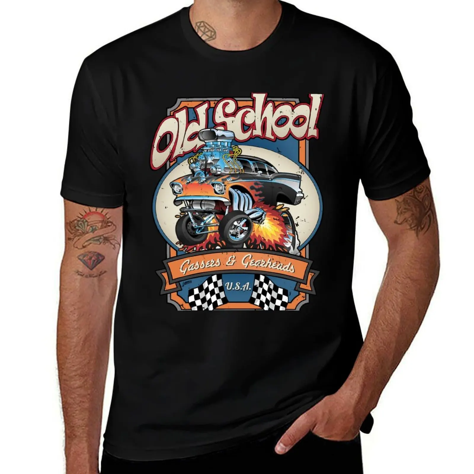 

Vintage Old School Gassers and Gearheads Car Cartoon Illustration T-Shirt man t shirt heavy cotton T-Shirt
