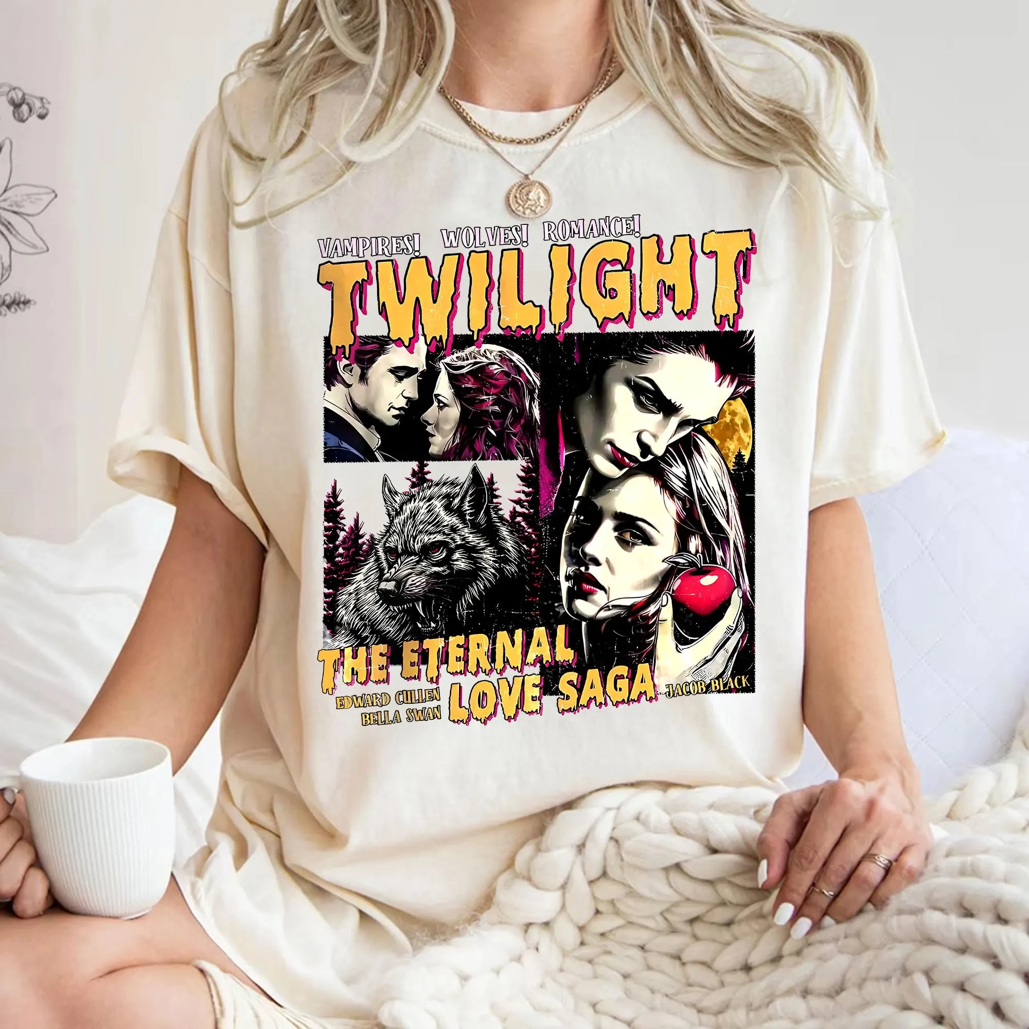 

Plus Size Summer Women's Vintage Twilight Saga Fan T- Shirt Cotton Breathable Stylish Versatile Street Style Oversized
