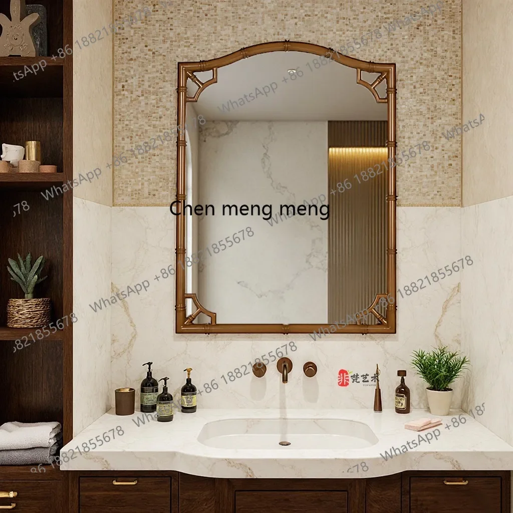 A50 French retro bathroom mirror American imitation bamboo joint living room background wall decorative mirror