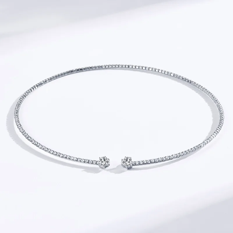 6*6mm Heart Cut Moissanite Choker Necklace For Women S925 Sterling Silver Adjustable Clavicular Chain Wedding Party Gift Jewelry