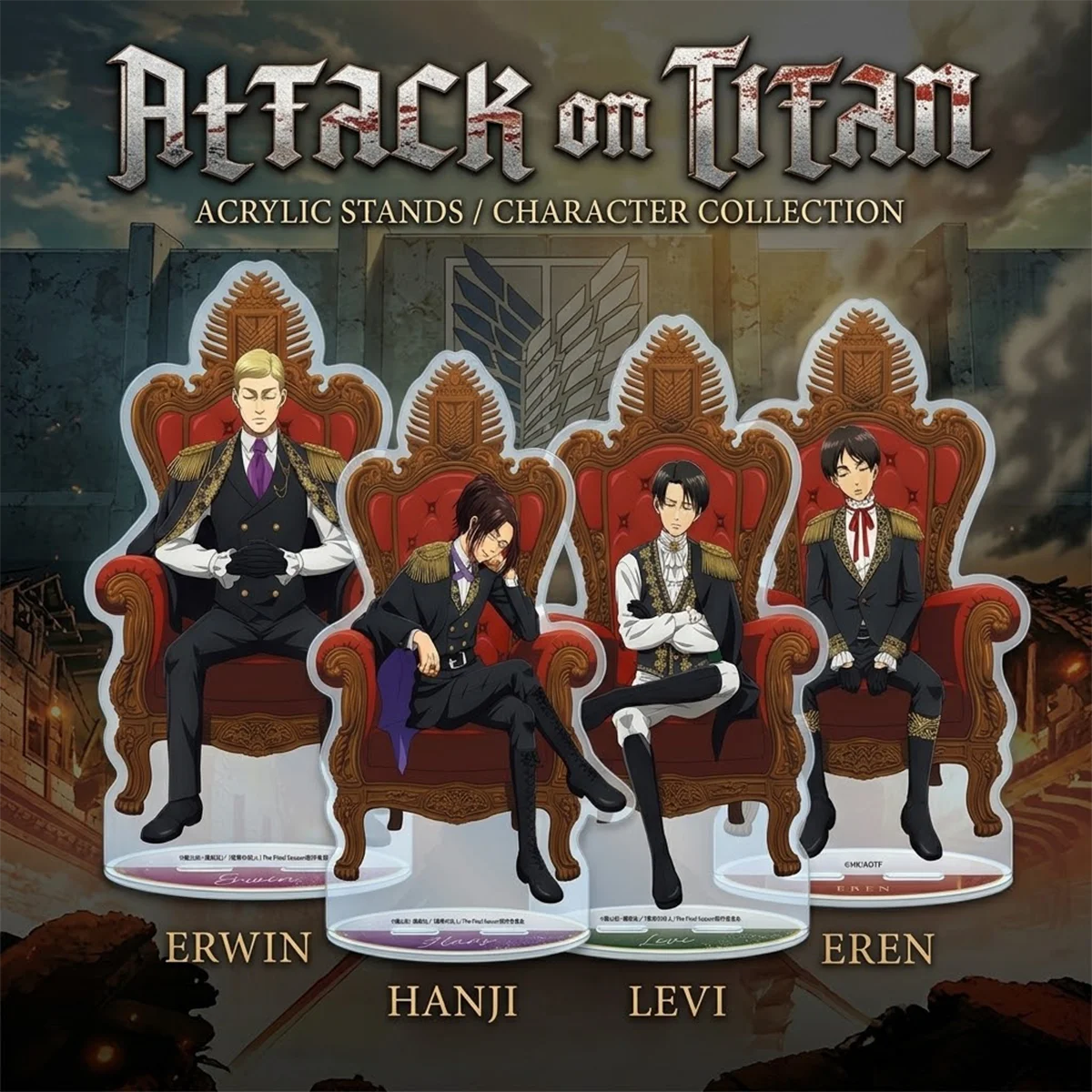 Anime Attack On Titan 15Cm Throne Acrylic Figure Stand Set, Eren Yeager, Halloween Gift, Desk Display Collectible Keychain