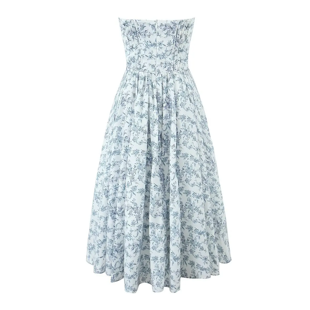 Vintage Romantic Flowers Print Sweetheart Sleeveless Tea Length Holiday Party Dress
