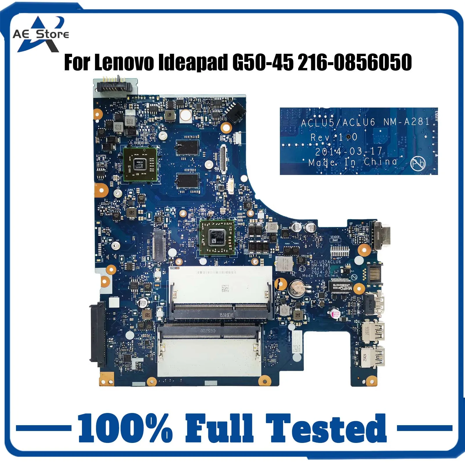 NM-A281 Notebook Mainboard For Lenovo Ideapad G50-45 216-0856050 ACLU5 ACLU6 Laptop Motherboard A8-6410 CPU DDR3L 15inch