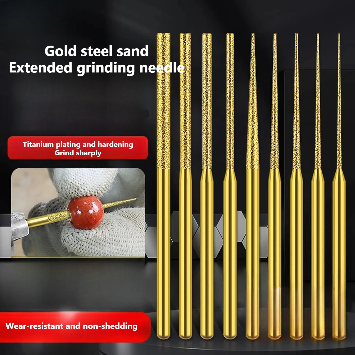 Titanium Plated Elongated Diamond Grinding Head Pointed Cylinder, Jade Reaming Emery Grinding Needle, Polishing Tool