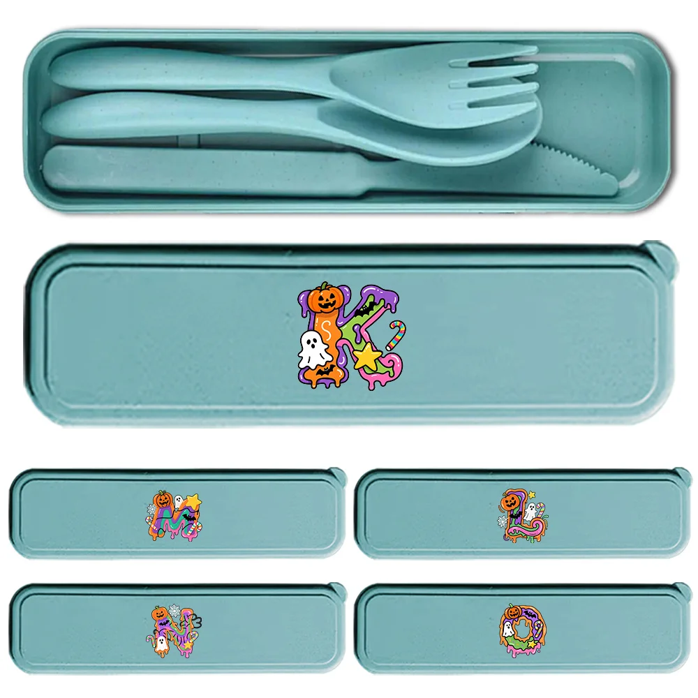 

Durable Wheat Straw Dinnerware Portable Travel Cutlery Set with Storage Box Essential for Picnics and Camping Candy Pattern
