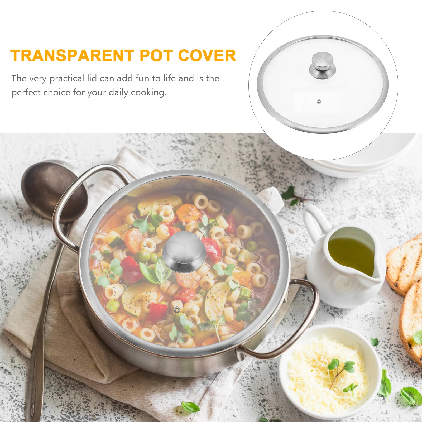 

Heavy-Duty Glass Pot Cover with Stainless Steel Edge Visible Cooking Lid for All Pots and Pans Multi-Functional Kitchen Gadget
