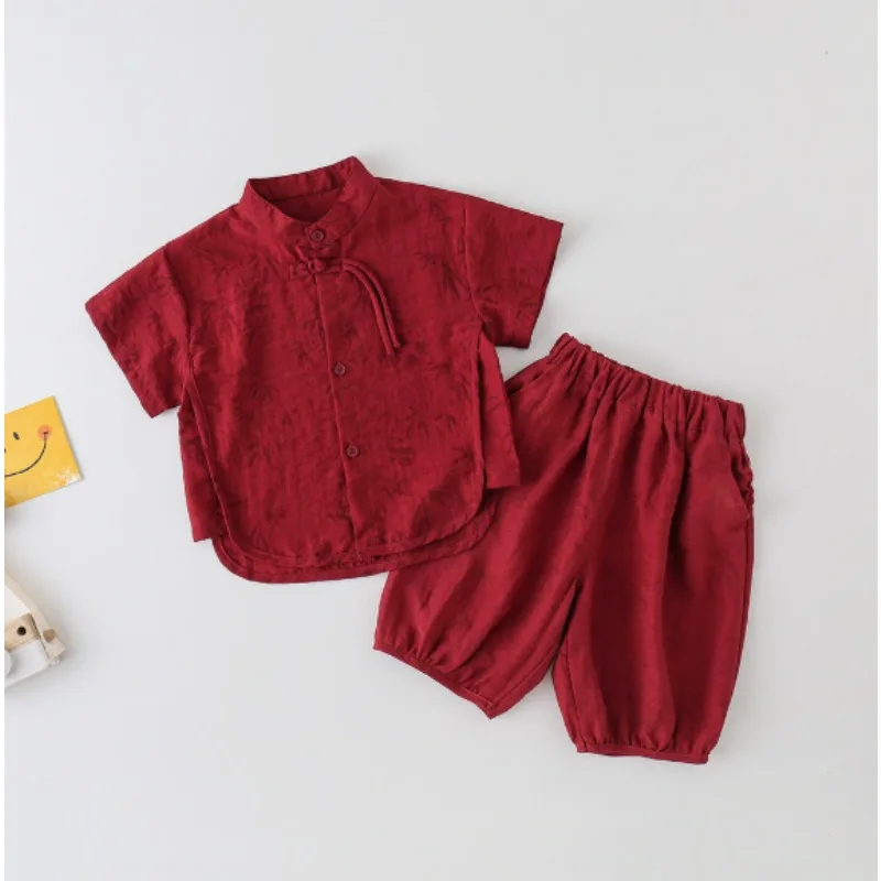Chidren Clothing Set Casual Boys Summer Chinese Style Short Sleeve Shirt Shorts 2 PCs Set Kids Chinese Traditional Clothing