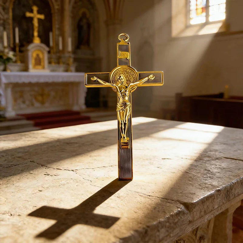 Neues 2026 Premium Zweifarbiges Katholisches Kruzifix mit St.-Benedikt-Medaille für die tägliche Andacht und als spirituelles Geschenk für die Heimdekoration – Detail 13
