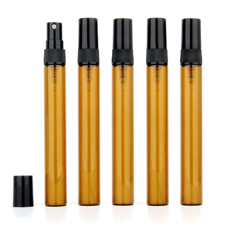 300Pcs Amber Glass Spray Bottle Perfume Atomizer with Black Cap Mini Sample Vials Thin Glass Bottlex