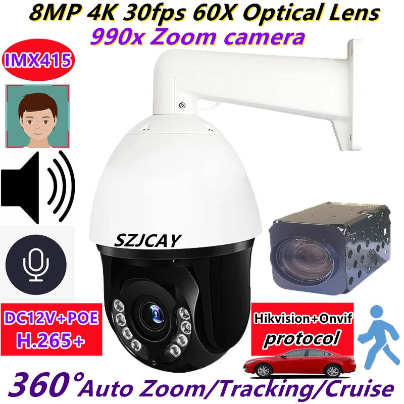 SZJCAY 4K 8MP 30fps 990X Zoom POE Surveillance Camera Hikvision Onvif RTSP Outdoor 60X Optical Zoom security PTZ IP Camera Dahua