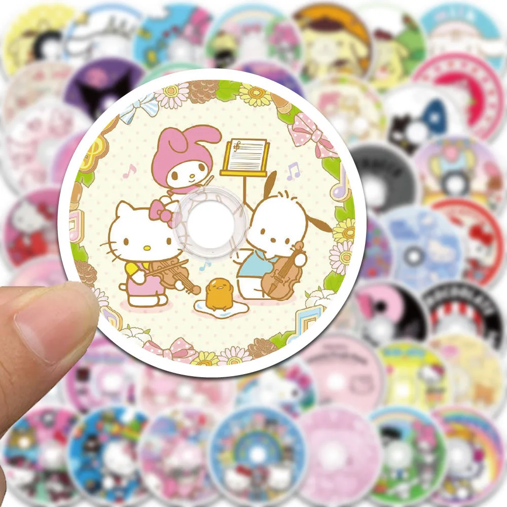 50PCS Kawaii Record Hello Kitty Stickers for Mobile Phones Guitar Luggage DIY Stickers Decoration Cute Vintage Birthday Gifts