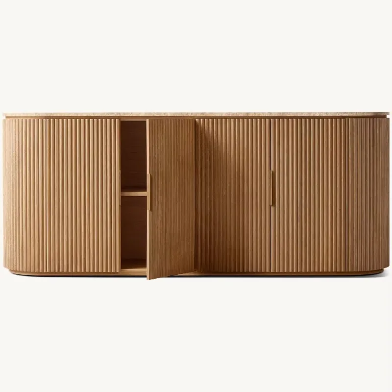 

Luxury Furniture Interior Cabinet 4 Door Solid Wood Sideboard with Storage Kitchen Living Room Hotel Farmhouse Hall