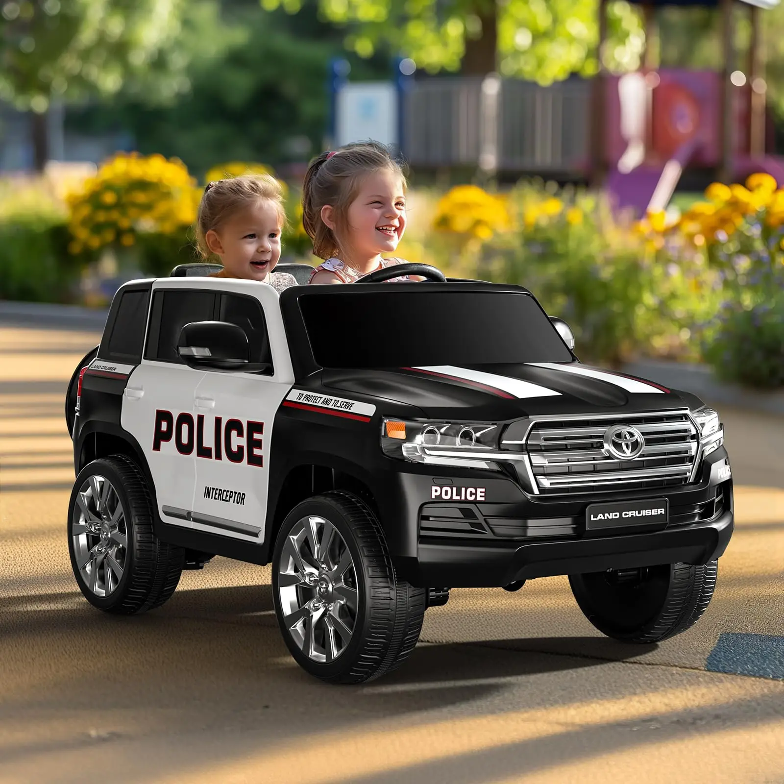 LIGIANT lizenziertes Toyota 12V Polizeiauto für große Kinder, 2-Sitzer-Fahrt mit Fernbedienung, 4WD, Sirene, LED, Bluetooth, Weihnachtsgeschenkidee
