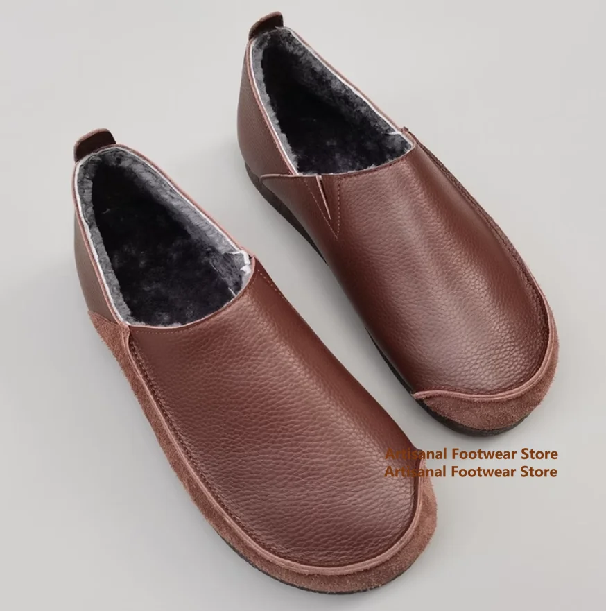 

Pure Wool Men's Shoes Winter Snow Boots Sheepskin Integrated Anti-Slip Casual Shoes Handmade Genuine Leather Warm Men Boots