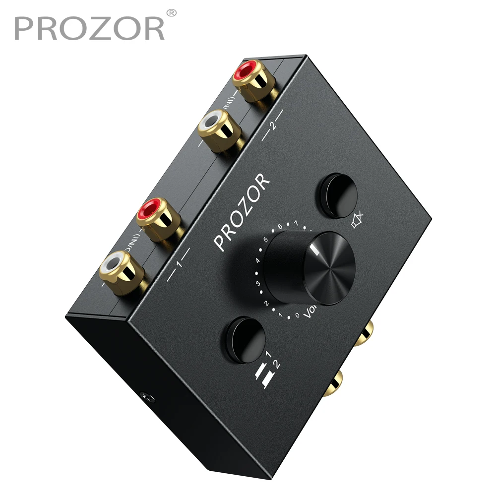 PROZOR 2x1/1x2 RCA  Audio Switch Splitter L/R Stereo Bi-Directional Audio Switcher with Mute Button No External Power Required