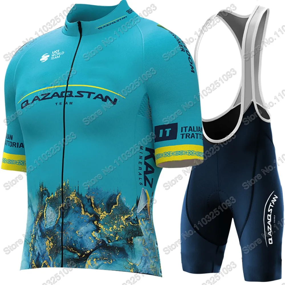 2024 Qazaqstan Team Cycling Jersey Set World Champion Mark Cavendish Cycling Clothing Men Road Bike Shirts Suit Bicycle Shorts