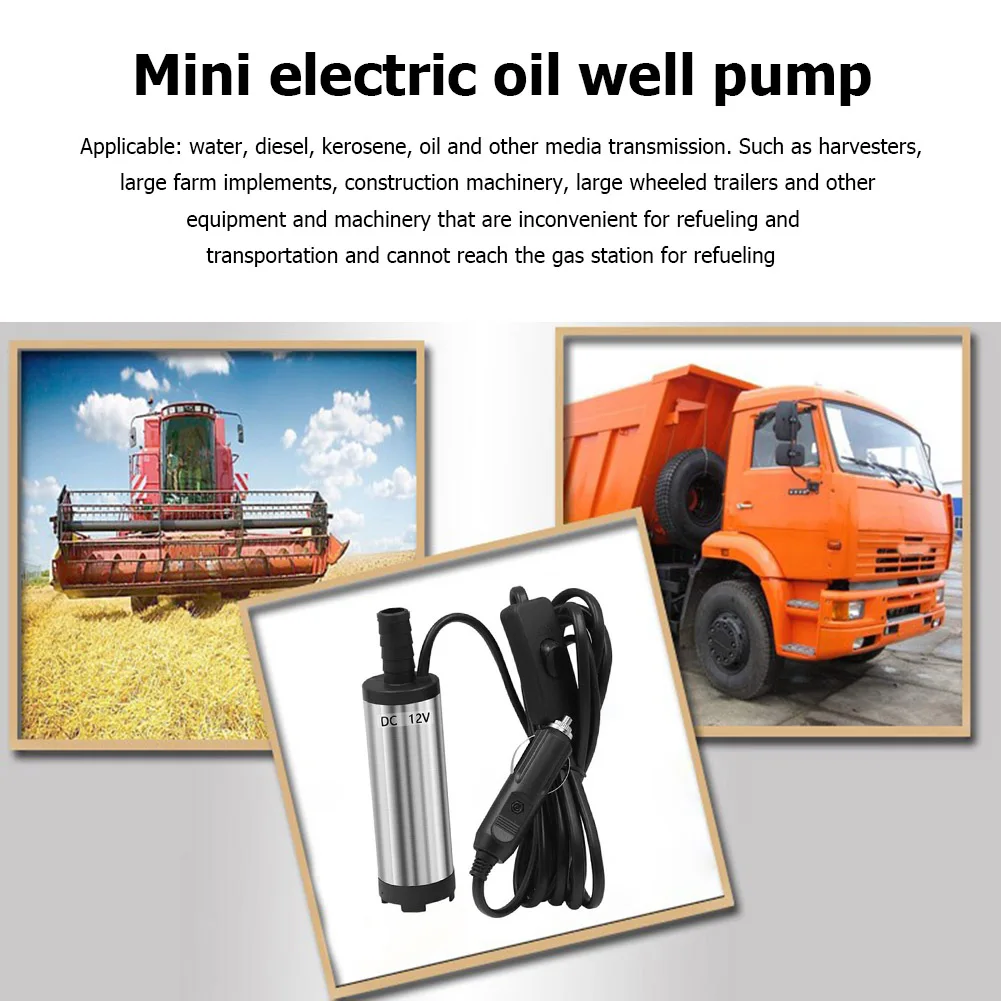 Portable Kerosene Motor Oil Transfer Pump with Switch Stainless Steel Small Submersible Fuel Oil Pump Car Tool