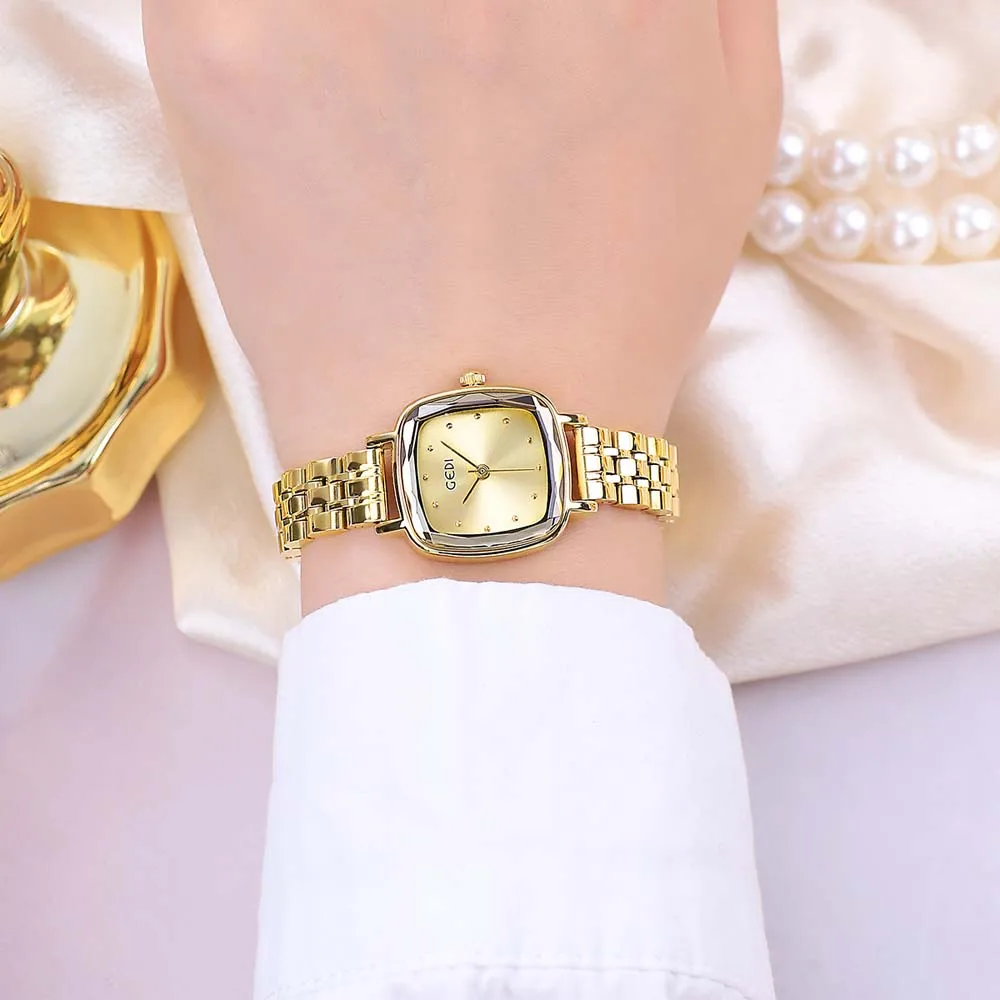 GEDI New Hot-Selling Stylish Stainless Steel Band Square Women's Watch Simple & Fashionable Quartz Watch Waterproof reloj mujer