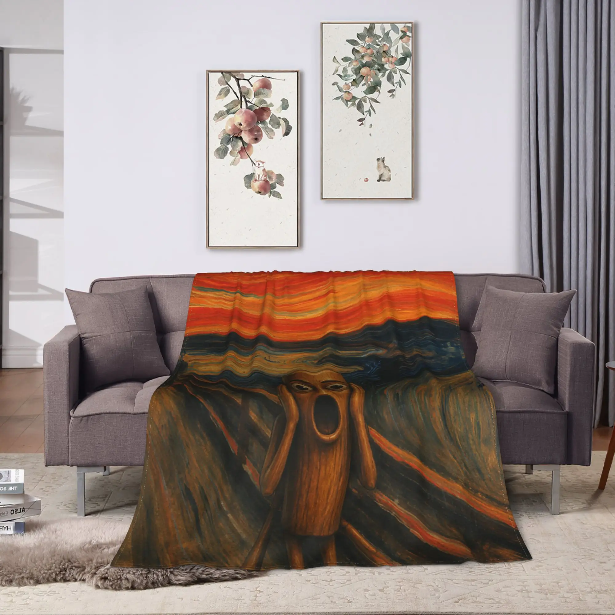 Tung Tung Tung Sahur The Scream Munch Parody Funny Meme Dank Blanket Girls Flannel Bedding Throws For Living Room Soft Bedspread