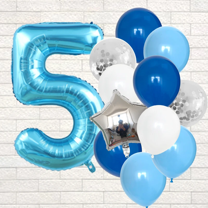 12 Stück blauer 32-Zoll-Zahlenfolien-Latexballon Happy Birthday Party-Dekorationen Kinder Junge Baby 1 2 3 4 5 6 7 8 9 Jahre altes Zubehör