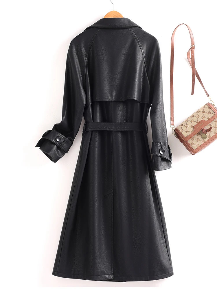 Nuovo Cappotto in Vera Pelle Haifeng per Donna, Lunghezza Media Sopra il Ginocchio, Elegante e Snellente, Taglie Grandi, Autunno Inverno