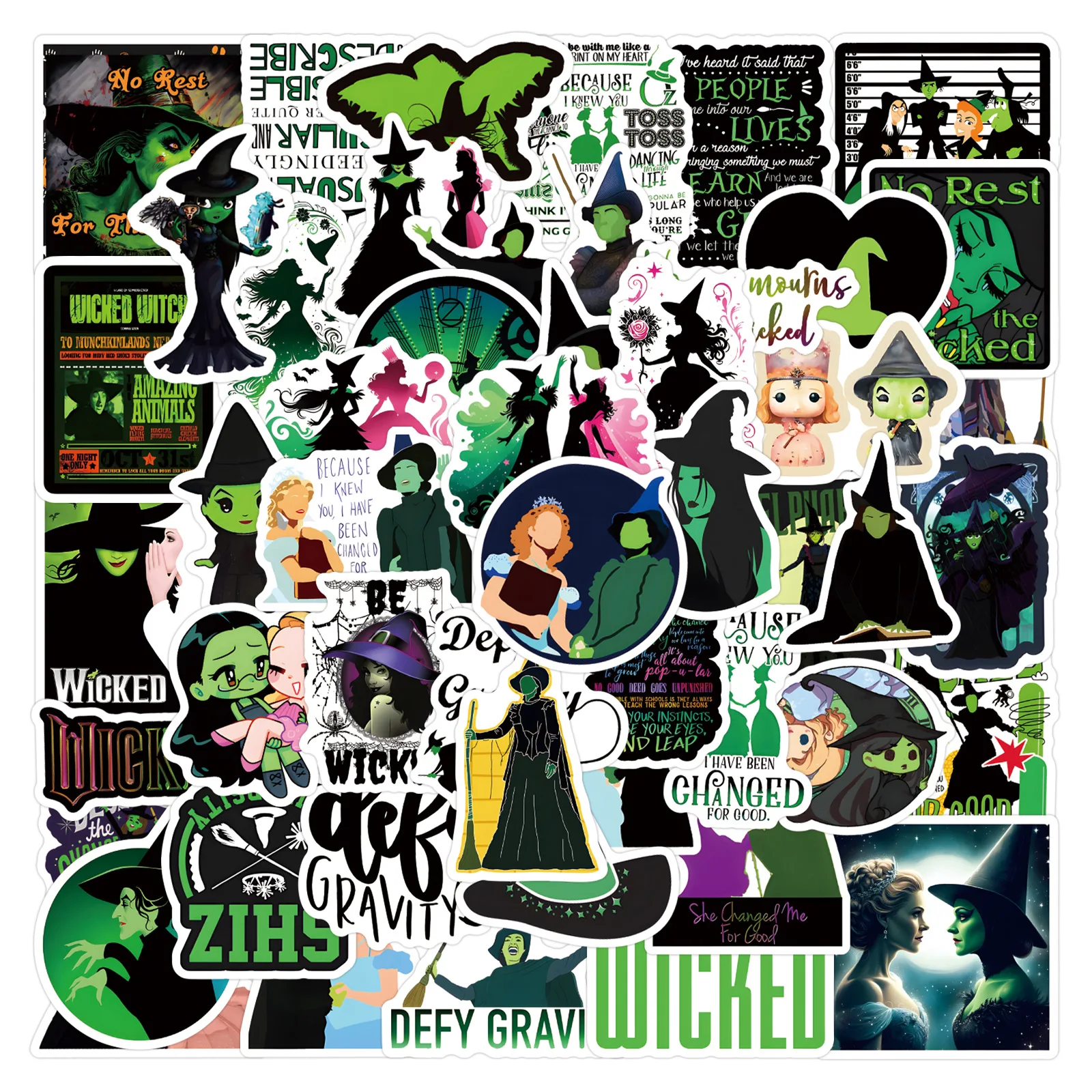 55PCS Cartoon Wicked: Part One Love Movie Sticker DIY Decoration PVC Waterproof Skateboard Notebook Graffiti Toy