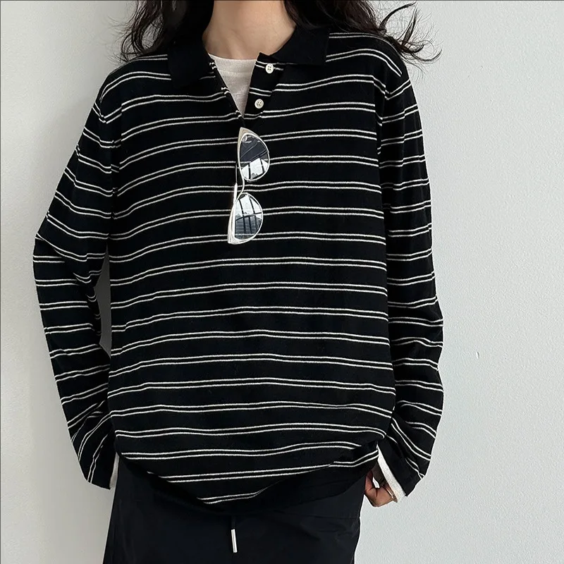 

Autumn new casual top wool striped long sleeve knitted sweater women
