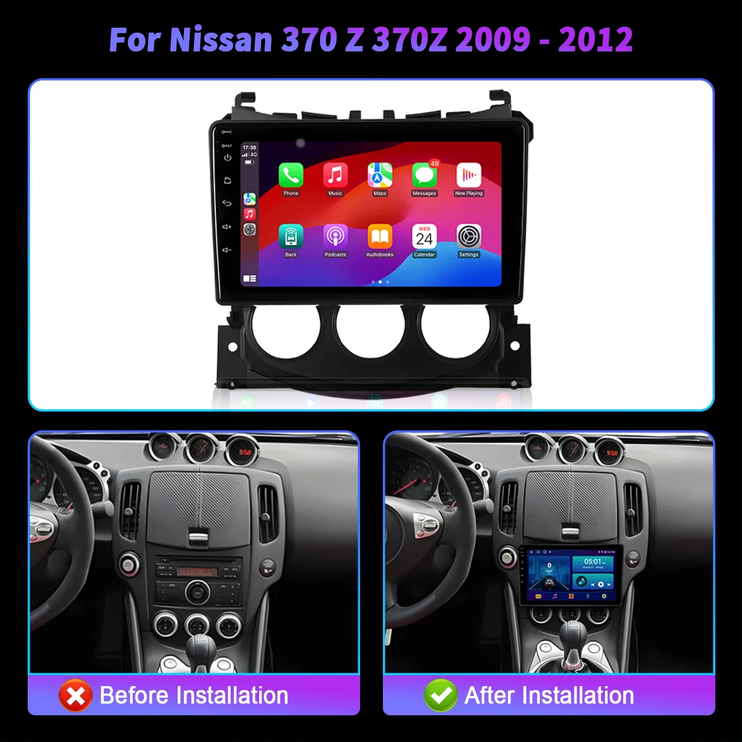 لنيسان 370 Z 370Z 2009-2012 راديو السيارة مشغل وسائط متعددة الملاحة 4G اللاسلكية BT CarPlay أندرويد 14 7862S 2K QLED شاشة #2