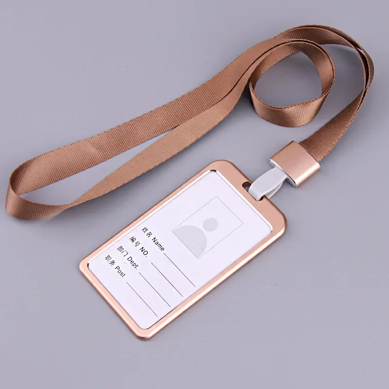 Men Women Business Bank Credit Card Holder Name ID Card Cover Work Card Holders Metal Work Identity Badge with Lanyard Card Case