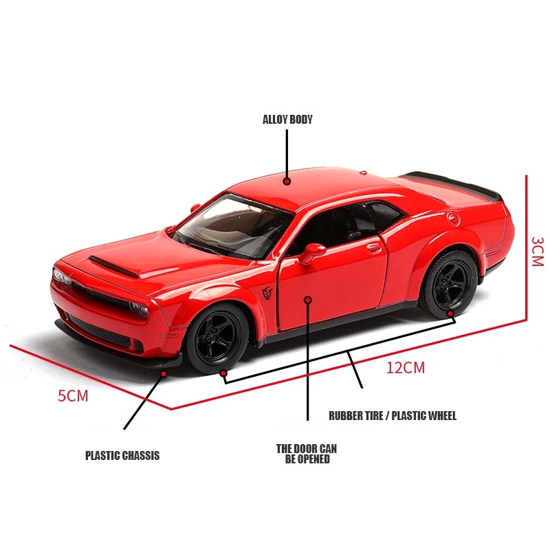 1/36 Dodge Challenger SRT Hellcat Toy Car RMZ CiTY Diecast Miniature Super Vehicle Model Pull Back Collection Gift For Boys Kid