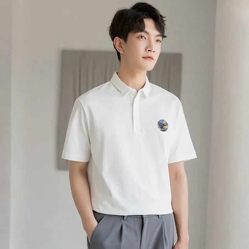 

Embroidery Male Polo Shirts Polyester High Quality Luxury Summer Casual Vintage Short Quarter Sleeve Xl Mens With Collar T-shirt