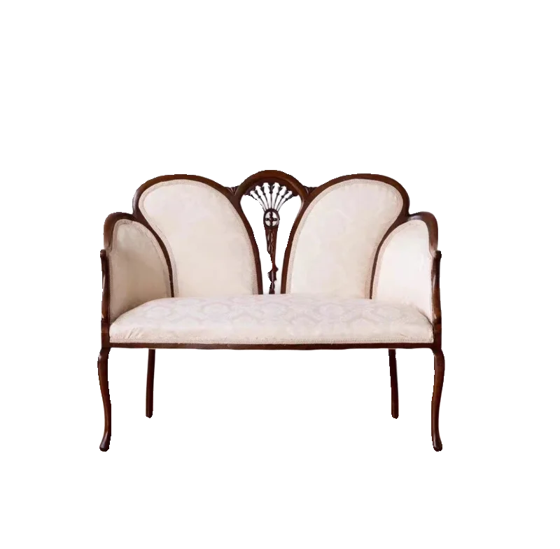 

LMM American retro solid wood light luxury cloth embroidery sofa antique chair princess chair