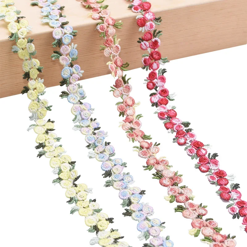 

2 Yards Artificial Flowers Embroidered Lace Trim Ribbons, Faux Flower Fabric Trim for DIY Sewing, Handmade Craft Materials, Fake