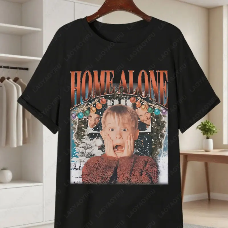 متعة المنزل وحده تي شيرت كيفن مكاليستر و الطرق الرطب الأسود عادية مستديرة الرقبة تيز الحنين 90s فيلم ملابس امرأة ملابس علوية من القطن #2