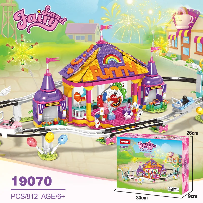MOC السفينة الدوارة المسار ملاهي السيرك القوات اللبنات مجموعة FairyLand سيارة ممتصة للصدمات لعب هدايا للأطفال عيد ميلاد