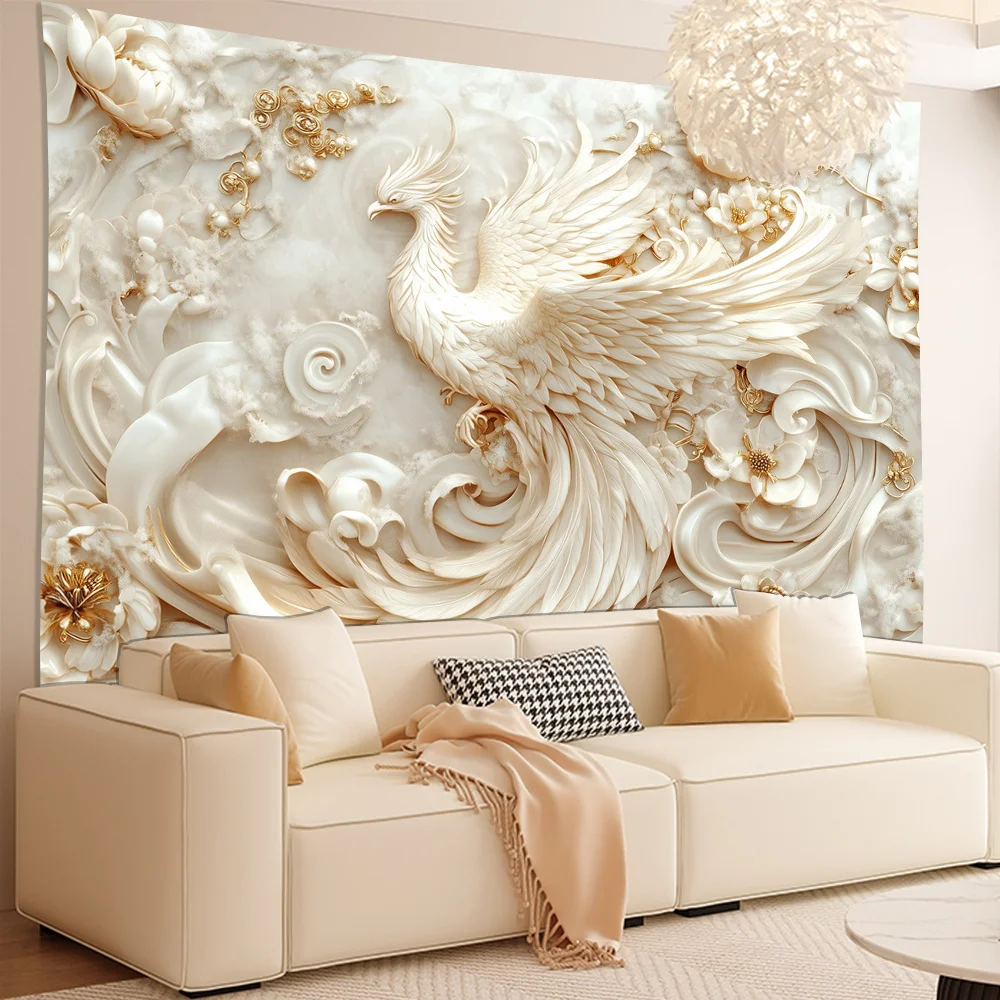 1pc 3D Visual Impact Gorgeous Style White Phoenix Wall Tapestry, Polyester, Perfect for Living Room, Bedroom, Office
