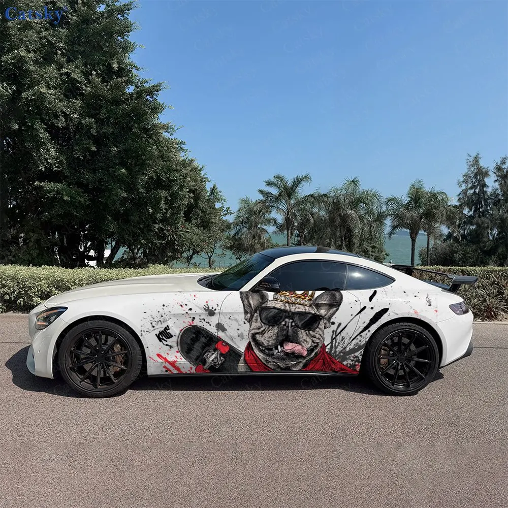 2pcs French Bulldog Skate Wild Blade, Durable, Fade-resistant, Enhance Vehicle Aesthetics With Artistic Design Car Vinyl Wraps