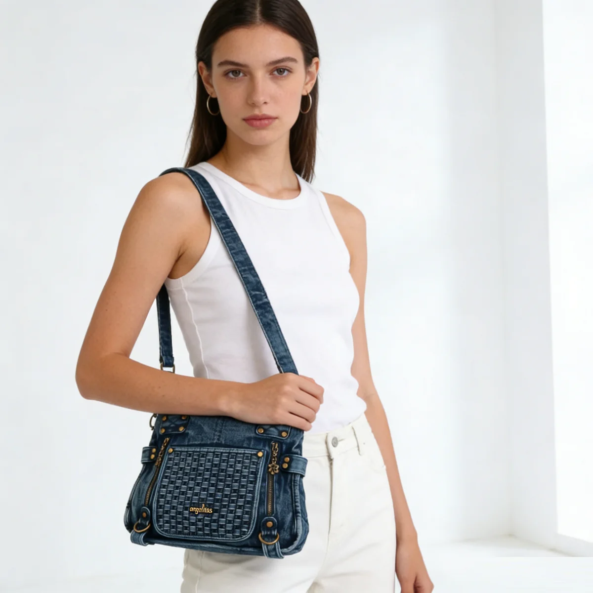 Angelkiss Women Handbags Blue Denim Shoulder Bag Top-handle Handbag Fashion Satchel Dumpling Shoulder Bag Tote Hobos Large Purse