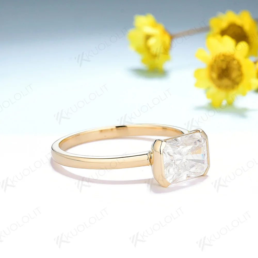 Kuololit 2CT Radiant Moissanite D/VS1 Rings for Women Solid 18K 14K 10K  Yellow Gold Engagement for Anniversary  Custom