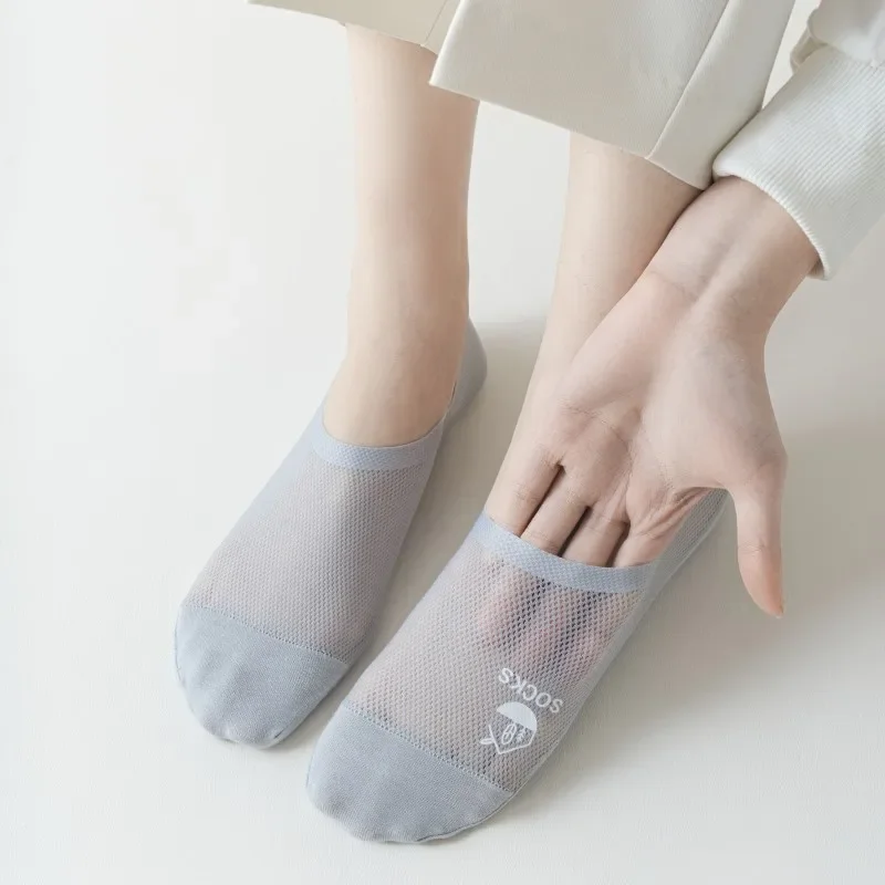 Summer Breathable Sock Slippers Women Silicone Non-slip Invisible No Show Socks Hollow Out Mesh Thin Low Cut Ankle Boat Socks