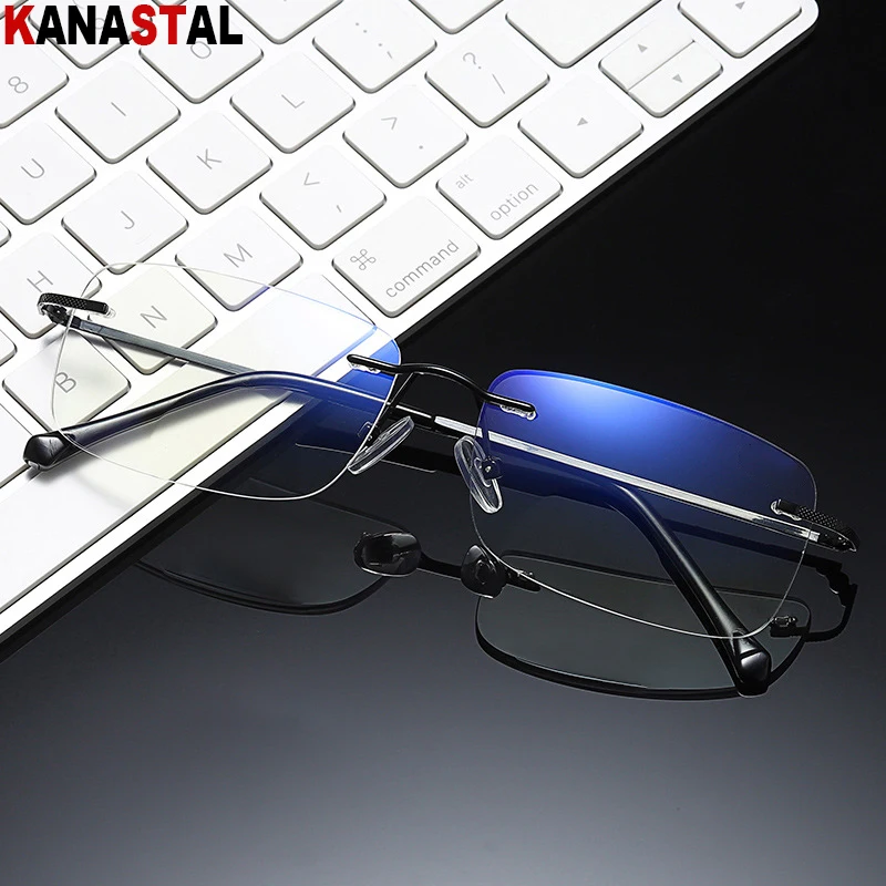 Women Reading Glasses Men Blue Light Anti Fatigue Read Eyeglasses Metal Business Half Frame Rimless HD Lenses Presbyopic Eyewear