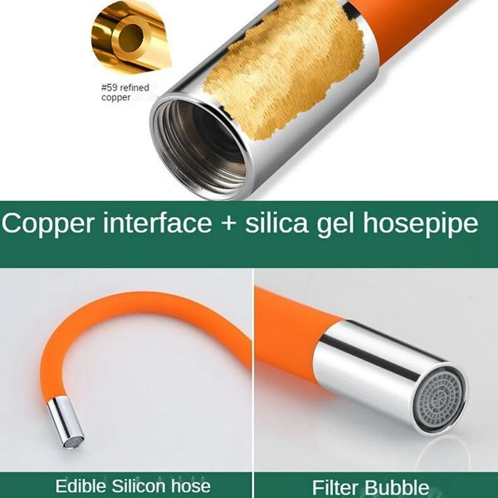 AB46-Flexible Silicone Tube Kitchen Faucet Accessories Universal Interface 360 Degree Water Tap Extension Hose