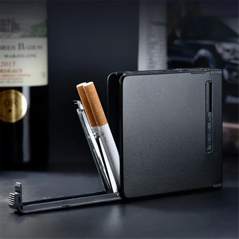 Metal Cigarette Case with Gas Lighter Automatic Pop Up Cigarette Lighter 20pcs Capacity Cigarettes Holder Tobacco Box Men\'s Gift