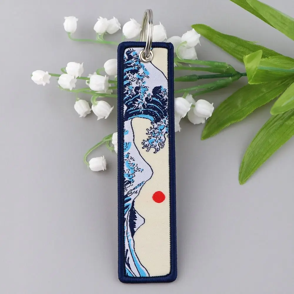 3pcs Cherry Blossoms Fabric Wave Keychain Dragon Cat Woven Label Key Chain Gifts Chinese Style Tianguan Cloth Keyring Girl/Boy