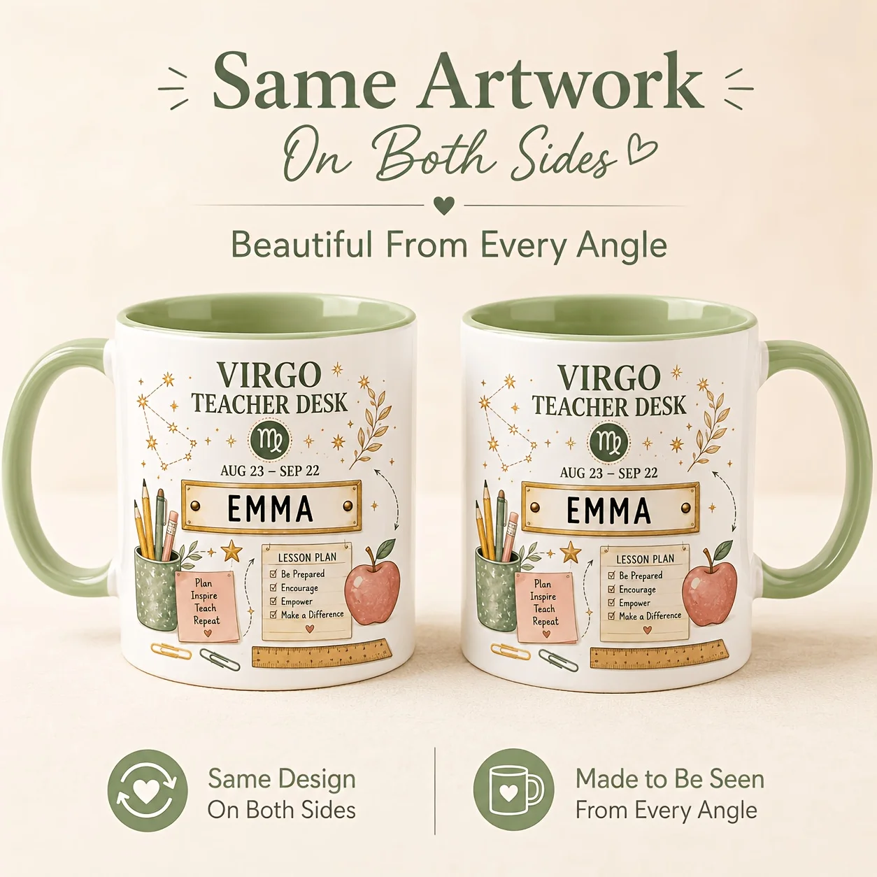 Custom Name Virgo Teacher Desk Coffee Mug 11oz Personalized Classroom Lesson Plan Design 330ml Back To School Gift 5 Colors