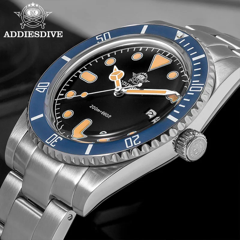 ADDIESDIVE New Luxury Men's Watch 200m Retro C3 Super Luminous Bubble Mirror Glass Ceramic Bezel Japan 2115 Quartz Watch For Men