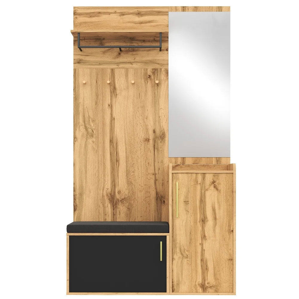 PINGGO Kompakter Kleiderschrank mit Spiegel und Sitzfläche, Kleiderschrank mit Schuhregal und Haken, kompakter Kleiderschrank, der an der Wand bohren muss – Detail 17