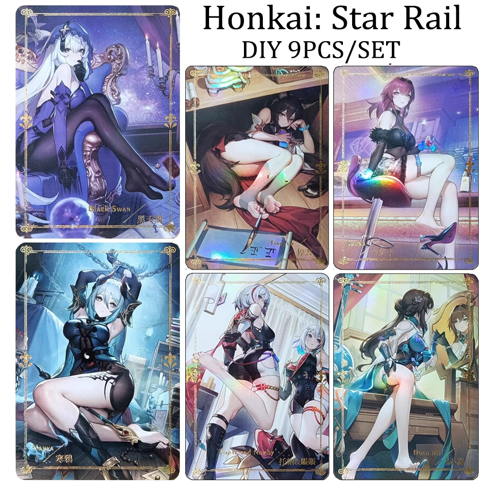 

Honkai Star Rail DIY 9 шт./компл. Kafka Tingyun Ruan Mei Golden Sands Flash горячее тиснение текстура коллекционная карта праздничный подарок